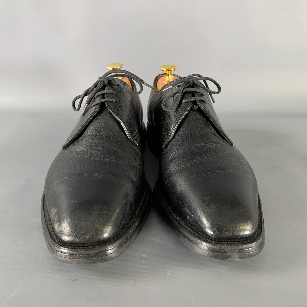 JOHN LOBB Size 9 Black Textured Leather Pointed Toe Lace Up Shoes