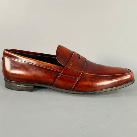 PRADA Size 10 Brown Leather Penny Loafers