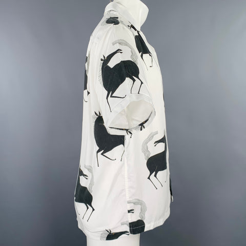 PORTUGUESE FLANNEL Size M White Black Print Lyocell Camp Short Sleeve Shirt