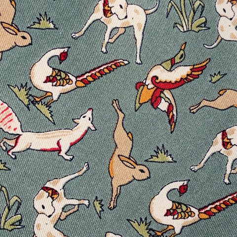 SALVATORE FERRAGAMO Green Taupe Woodland Animals Silk Tie