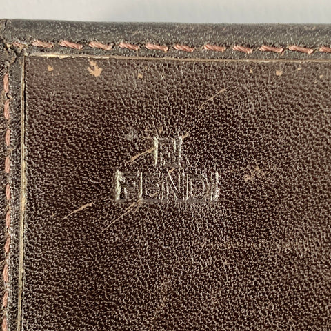 FENDI 2009 Foglio Forever Brown Yellow Monogram Fabric Leather Wallet