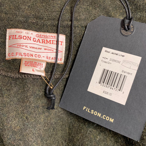 FILSON Size L Forest Green Wool Blend Zip Up Bomber Jacket