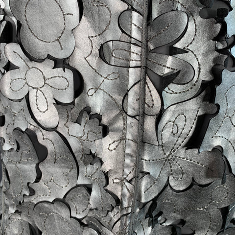 MARC JACOBS Size 0 Silver Grey Leather Floral Cut Out Sleeveless Dress Top