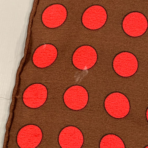 VINTAGE Brown Red Polka Dot Crepe Pocket Square