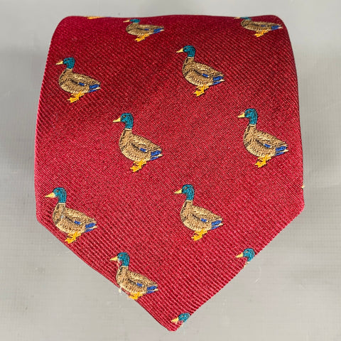 O'CONNELL'S Burgundy Green Ducks Silk Tie