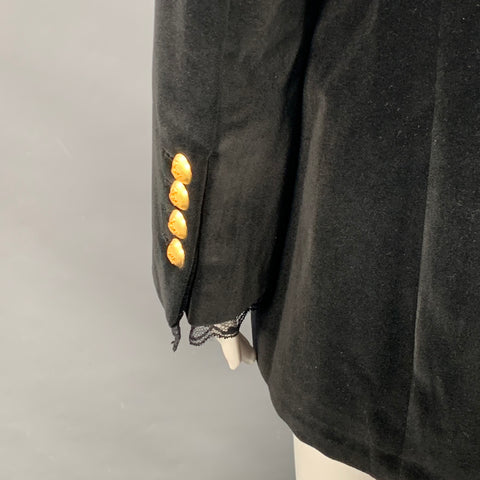JOHANNA ORTIZ FW23 Size S Herencias del Alma Black Cotton Velvet Double Breasted Peak Lapel Coat
