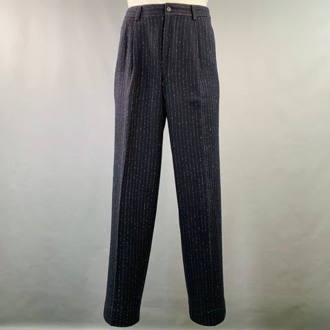 ISSEY MIYAKE Vintage Size L Navy Pinstripe Wool Blend Notch Lapel Suit