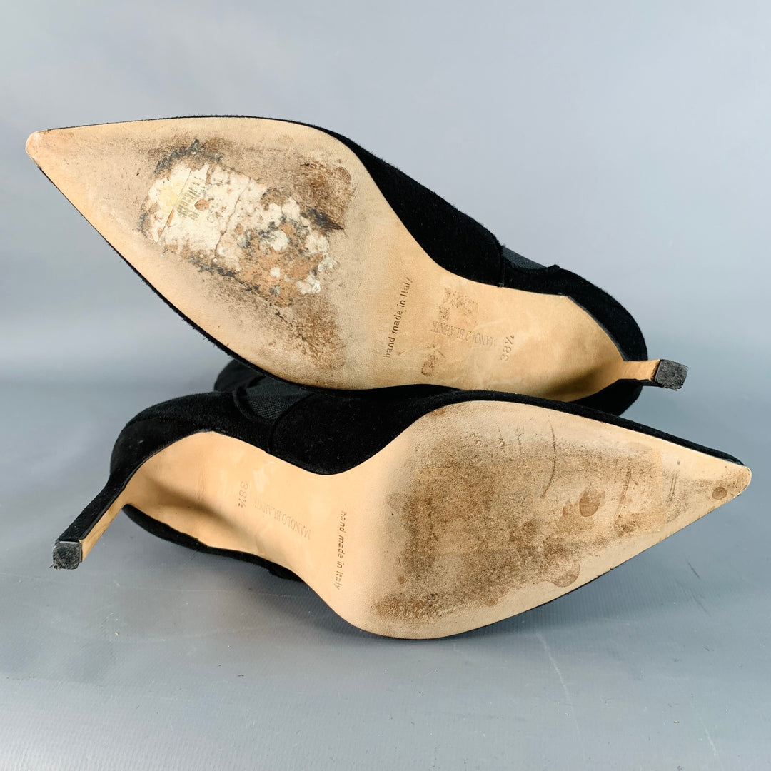 MANOLO BLAHNIK Size 8.5 Black Suede Pull On Pointed Toe Stiletto Boots