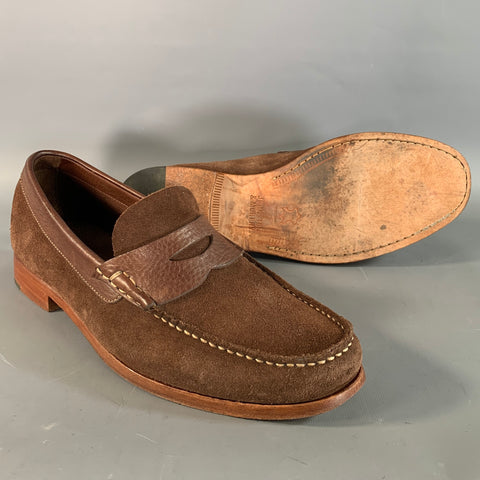JOHNSTON & MURPHY Size 11 Brown Tan Contrast Stitch Leather Suede Penny Loafers