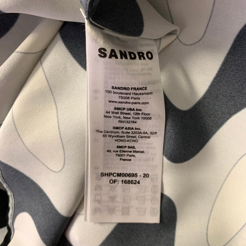 SANDRO Size M Black Light Blue Geometric Viscose Long Sleeve Shirt