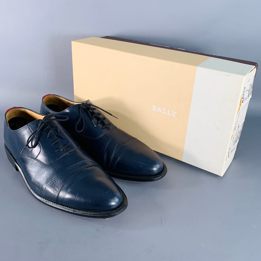 BALLY Size 10 Navy Leather Oxford Lace-Up Shoes