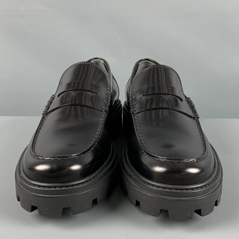 TOD'S Talla 11.5 Mocasines con suela deportiva de cuero macizo negro