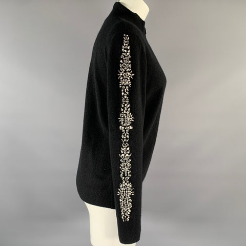 NEIMAN MARCUS Size M Black Cashmere Embellishment Zip Up Cardigan