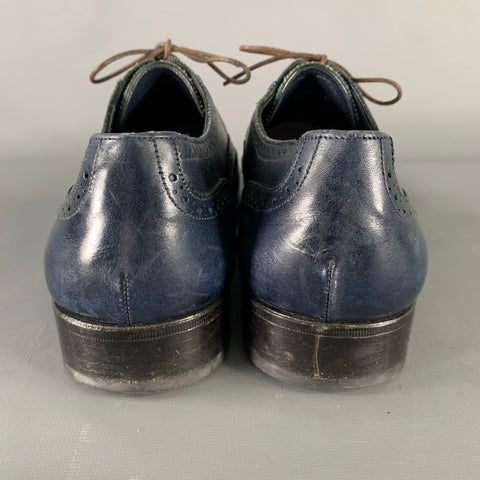 YVES SAINT LAURENT RIVE GAUCHE Size 9 Navy Wingtip Leather Cap Toe Lace Up Shoes