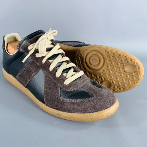 MARTIN MARGIELA Size 10 Black Charcoal Color Block Leather Low Top Sneakers