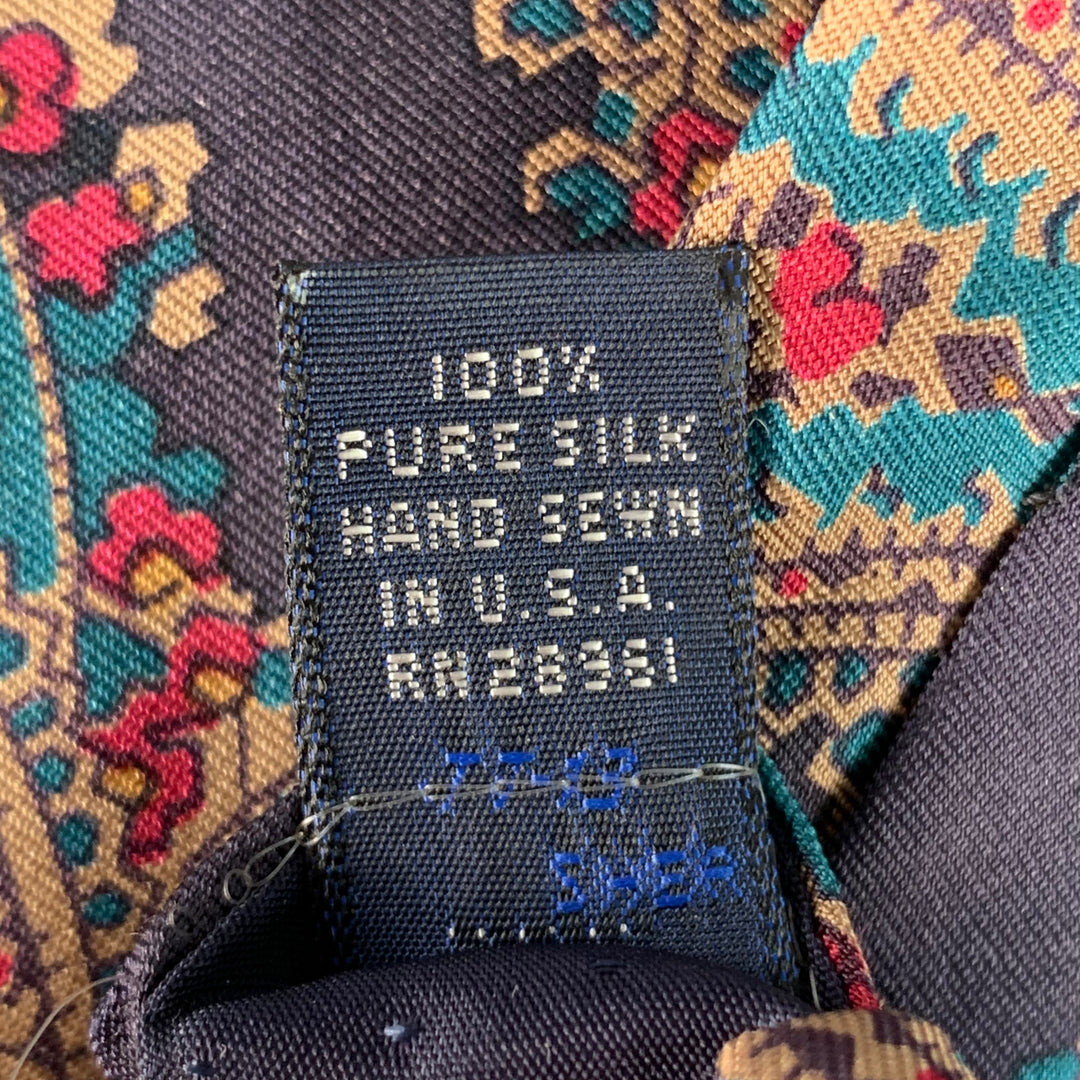 BURBERRYS Vintage Navy Teal Pink Paisley Silk Twill Tie