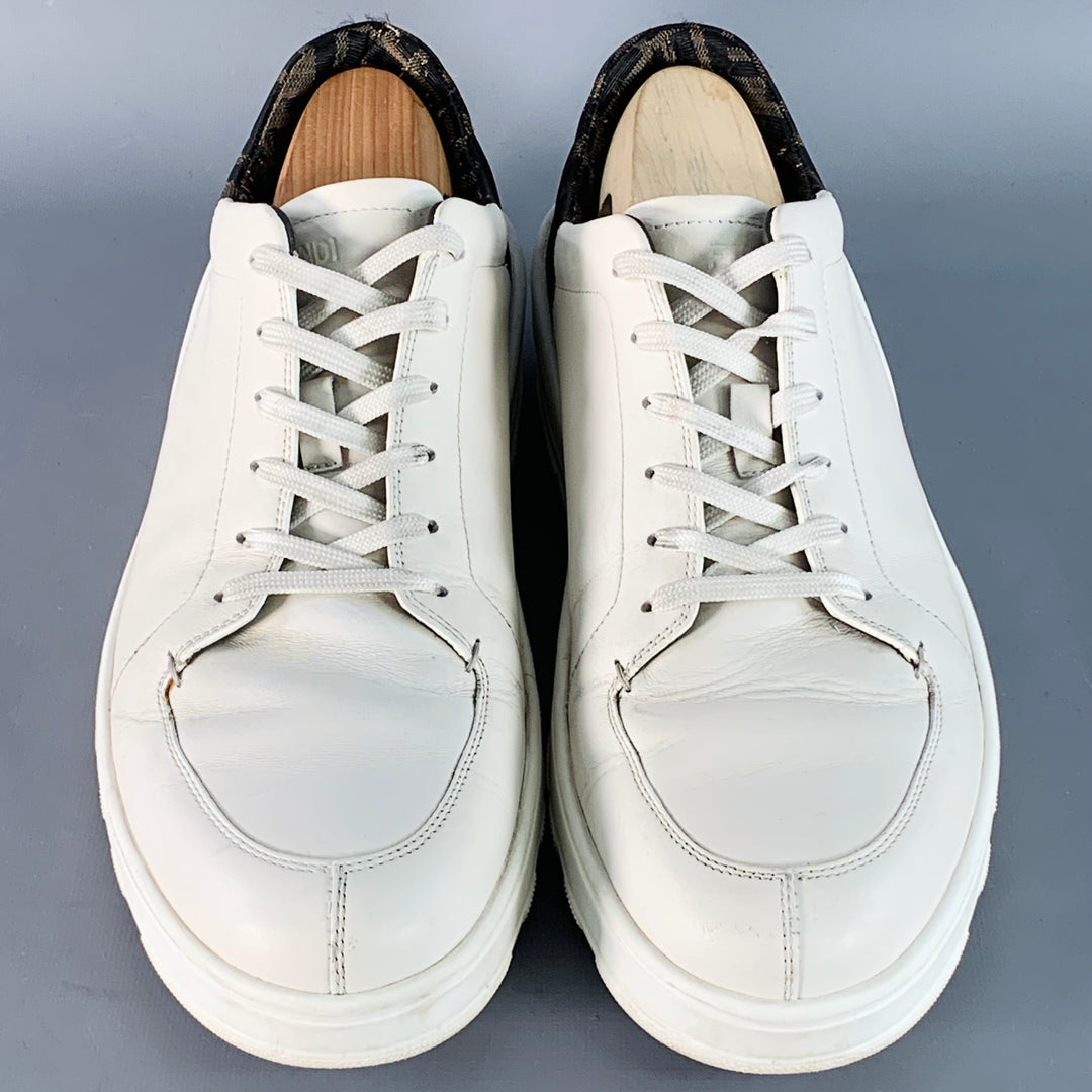 FENDI ZUCCA Size 11 Zucca White Brown Canvas Monogram Low Top Sneakers