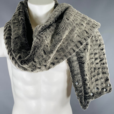 Écharpe vintage en fausse fourrure texturée noire et grise avec strass