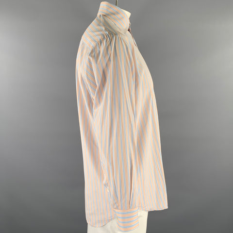 BRIONI Size M Orange Blue Stripe Cotton Spread Collar Long Sleeve Shirt