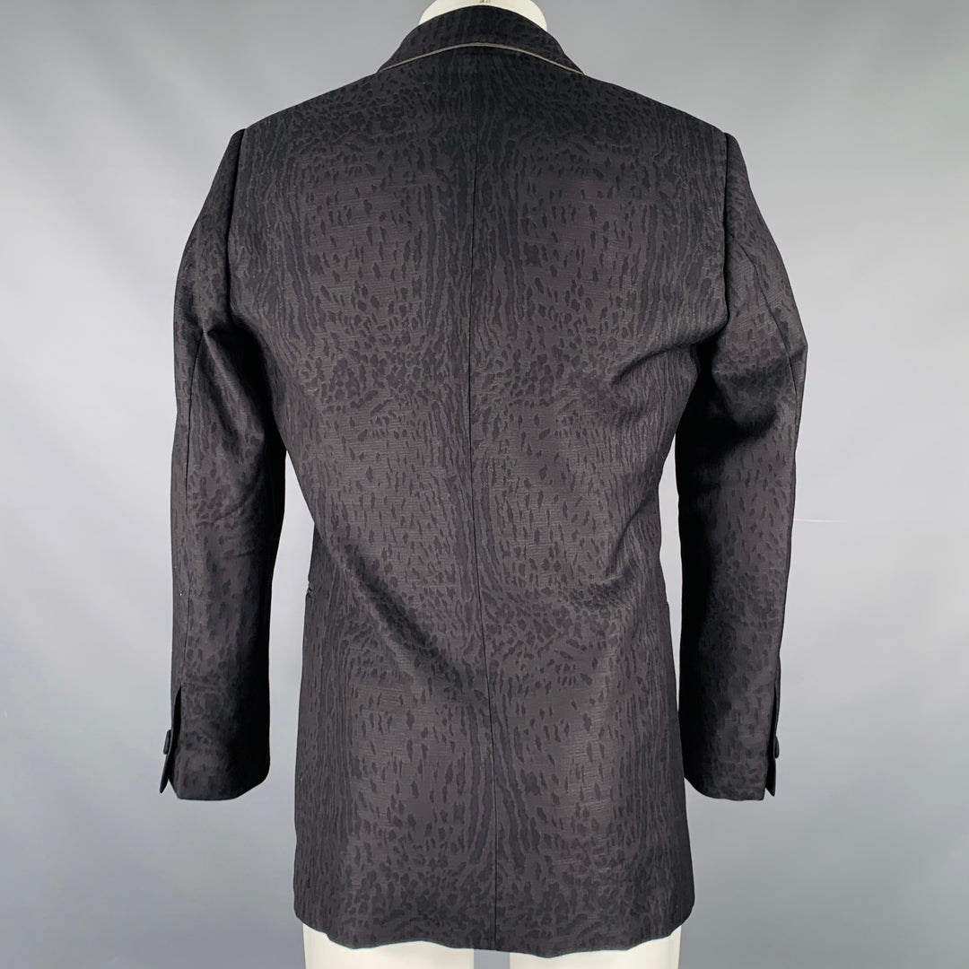 ROBERTO CAVALLI Size 38 Black Animal Print Virgin Wool Sport Coat