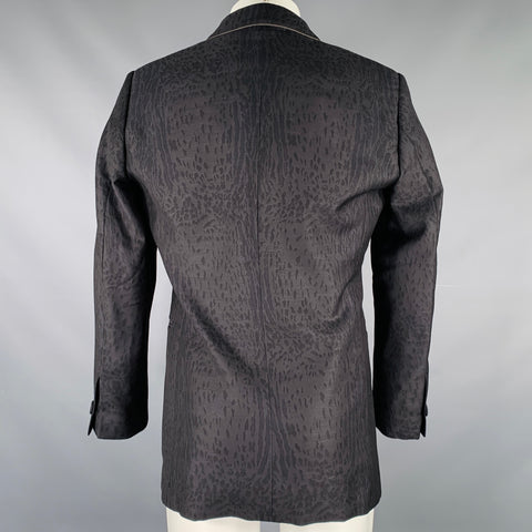 ROBERTO CAVALLI Size 38 Black Animal Print Virgin Wool Sport Coat