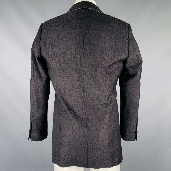 ROBERTO CAVALLI Size 38 Black Animal Print Virgin Wool Sport Coat
