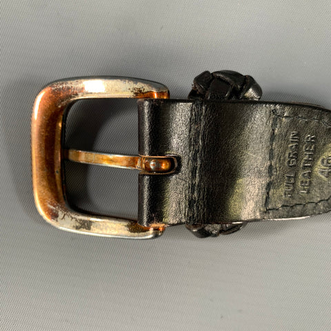 NORDSTROM Size 46 Black Woven Full Grain Leather Belt