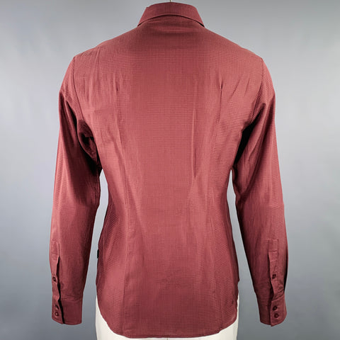 JUST CAVALLI Size L Burgundy Black Embroidery Cotton Silk Long Sleeve Shirt