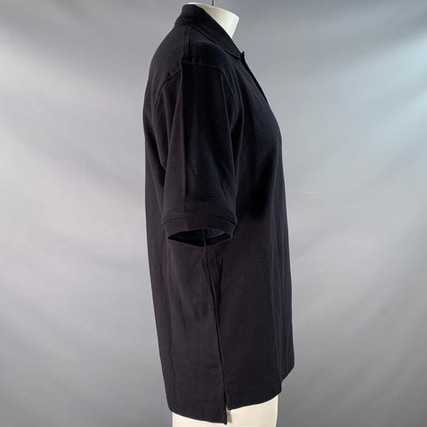 FACONNABLE Size L Black Cotton Pique Half Placket Polo