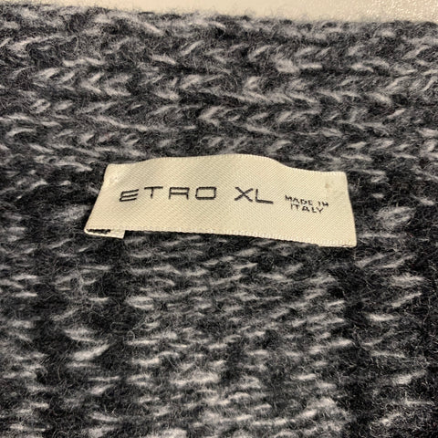 ETRO Size XL Grey Black Red Knitted Wool Blend Buttoned Cardigan