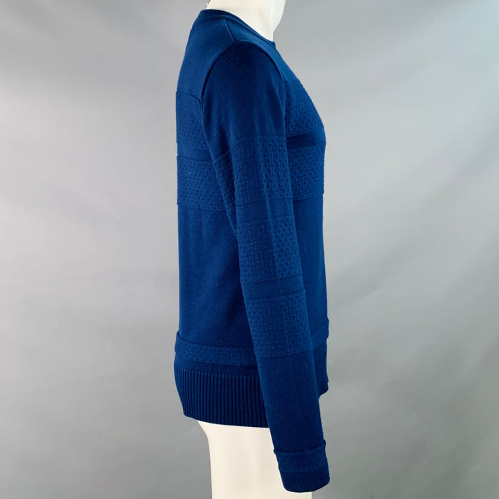 S.N.S HERNING Size M Blue Knit Stripe Wool Crew Neck Sweater