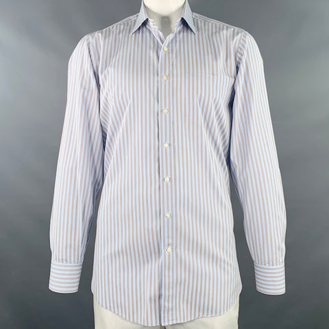 SID MASHBURN Size L Blue Orange Stripe Cotton One Pocket Long Sleeve Shirt