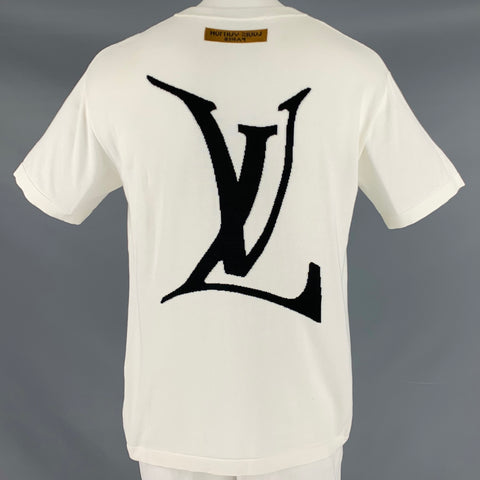 LOUIS VUITTON Size L FW21 -End Goal- White Black Cotton LV Crew Neck T-shirt