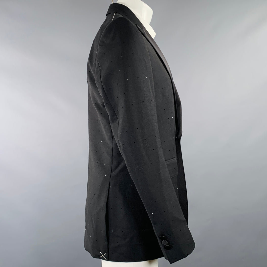 BURBERRY Size 40 Black Studded Mohair Wool Peak Lapel Sport Coat