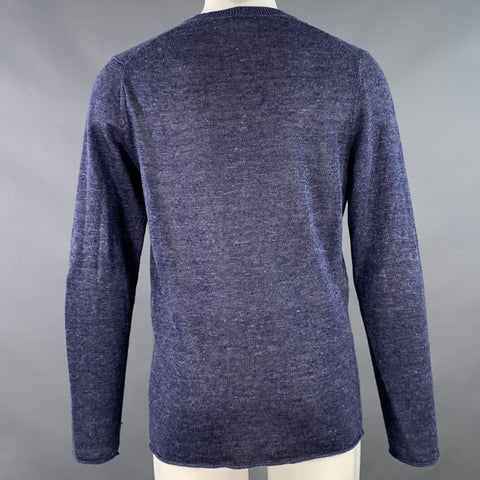 VINCE Size M Blue Heather Knit Linen Crew Neck Pullover