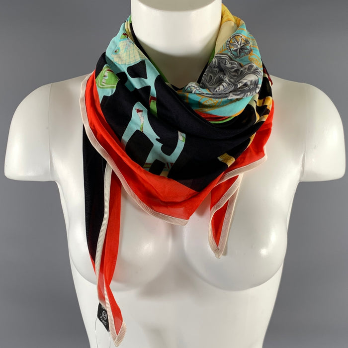 HERMES Black Color Block Equestrian Silk Scarves & Shawls