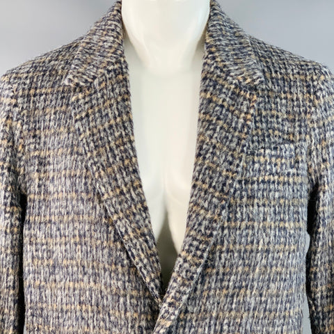 MR. PORTER Size M Navy Beige Abstract Woven Wool Blend Single Breasted Coat