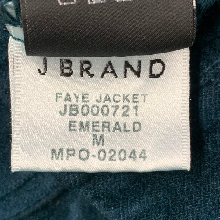 J BRAND Size M Faye Emerald Green Cotton Blend Velvet Cropped Jacket
