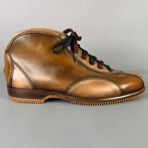 CALEFFI Size 8 Brown Burnished Leather Bowling Lace-Up Shoes