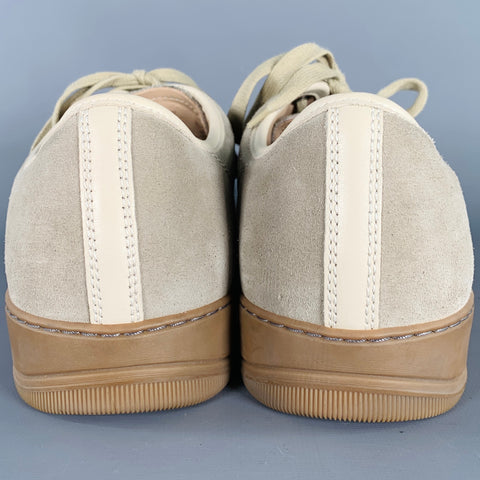 LANVIN Size 11 Beige Taupe Mixed Materials Suede Cap Toe Sneakers