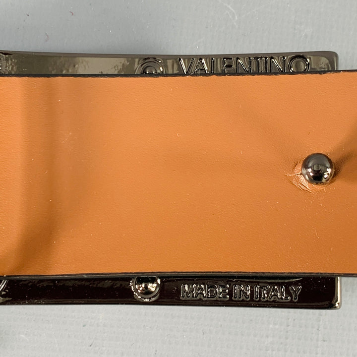 MARIO VALENTINO Size 36 Brown Gunmetal Monogram Leather Belt