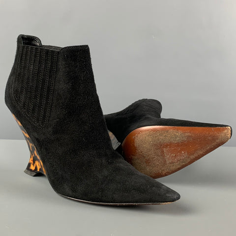 CHRISTIAN DIOR Taille 7,5 Bottes compensées en daim à imprimé animal en écaille de tortue noire