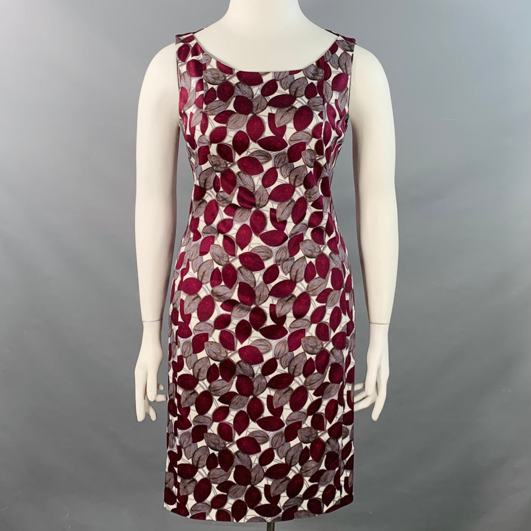 LAVIA 18 Size 12 White Burgundy Cotton Blend Leaves Sleeveless Dress
