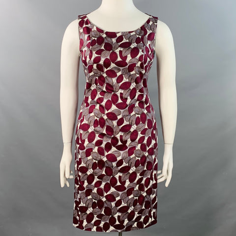 LAVIA 18 Size 12 White Burgundy Cotton Blend Leaves Sleeveless Dress