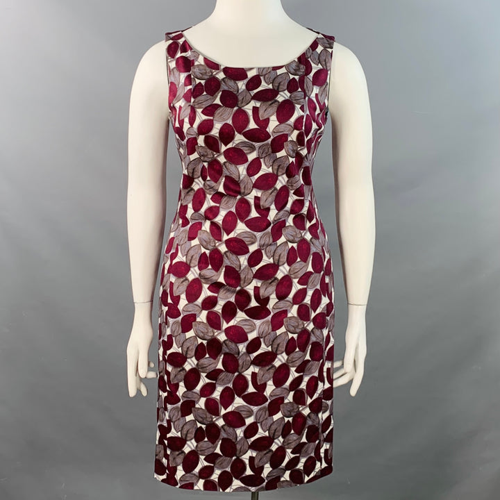 LAVIA 18 Size 12 White Burgundy Cotton Blend Leaves Sleeveless Dress