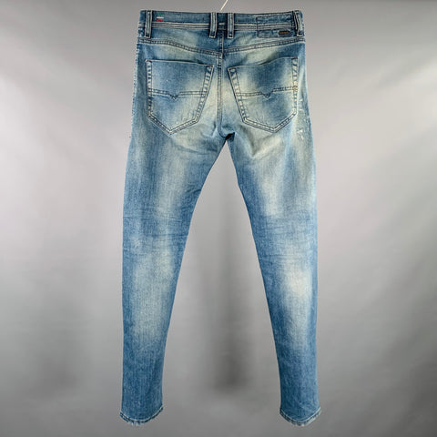 DIESEL FW16 Size 26 Tepphar Blue Distressed Cotton Blend Tapered Slim Jeans