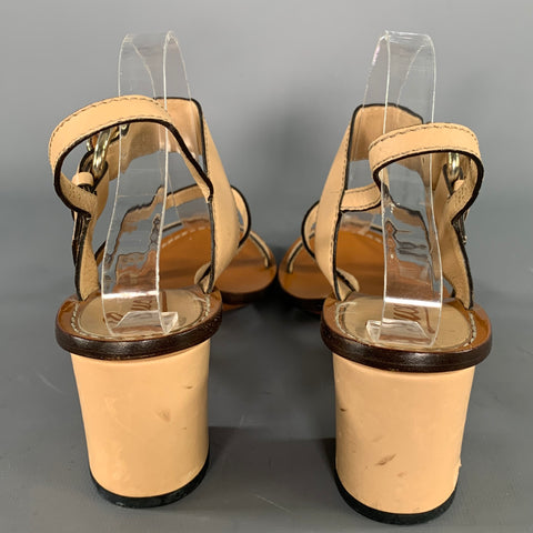 GUCCI Size 8.5 Tan Brown Leather Logo Kitten Heel Sandals