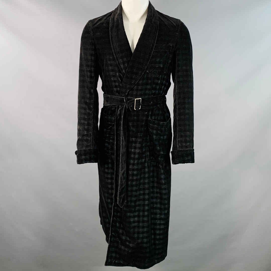 COMME des GARCONS HOMME PLUS Size S Black Black Checkered Polyester Shawl Lapel Robe