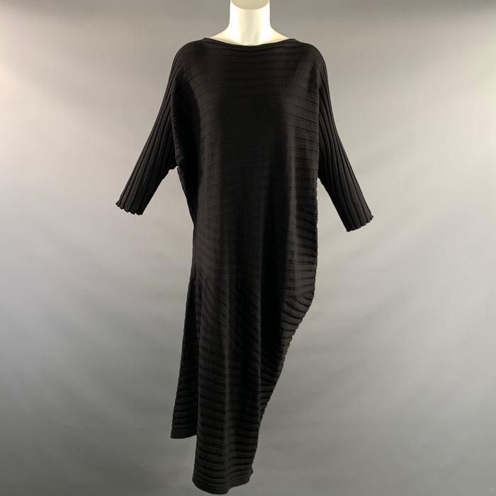 ISSEY MIYAKE Size M Black Cotton  Polyester Ribbed Maxi Long Dress