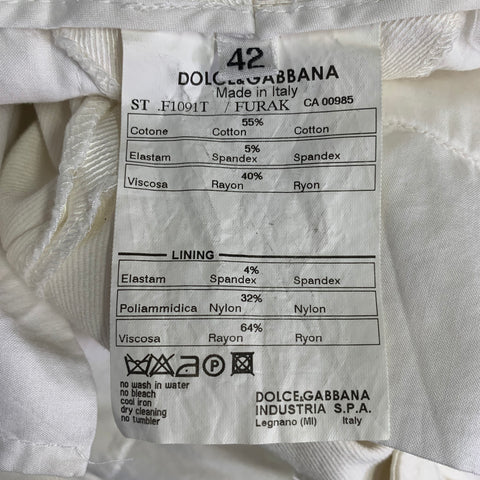 DOLCE & GABBANA Pantalon droit décontracté en sergé de coton mélangé blanc à taille plate, taille 6